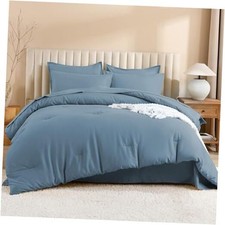 Comforter Queen Size Set Grayish Blue - 7 Pieces Queen 90"x90" Dusty Blue