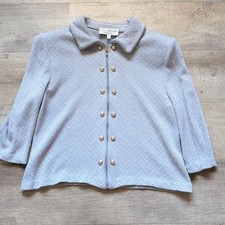 Vintage St John Blue Chevron Zip-Front Jacket With Pearl Buttons Size 12