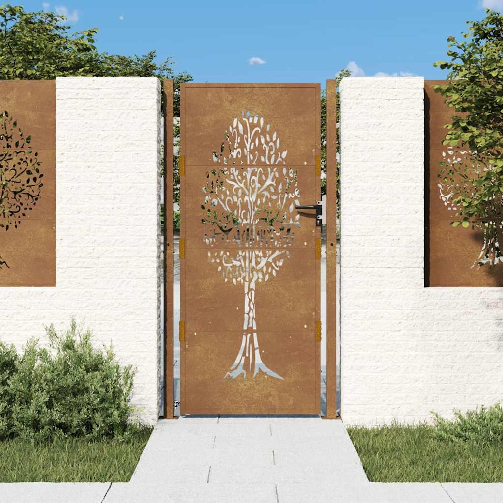 Cancello da Giardino 105x180 cm in Acciaio Corten Design Albero 2405432