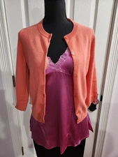 Moda International Women's Cashmere Orange Cardigan Size Small