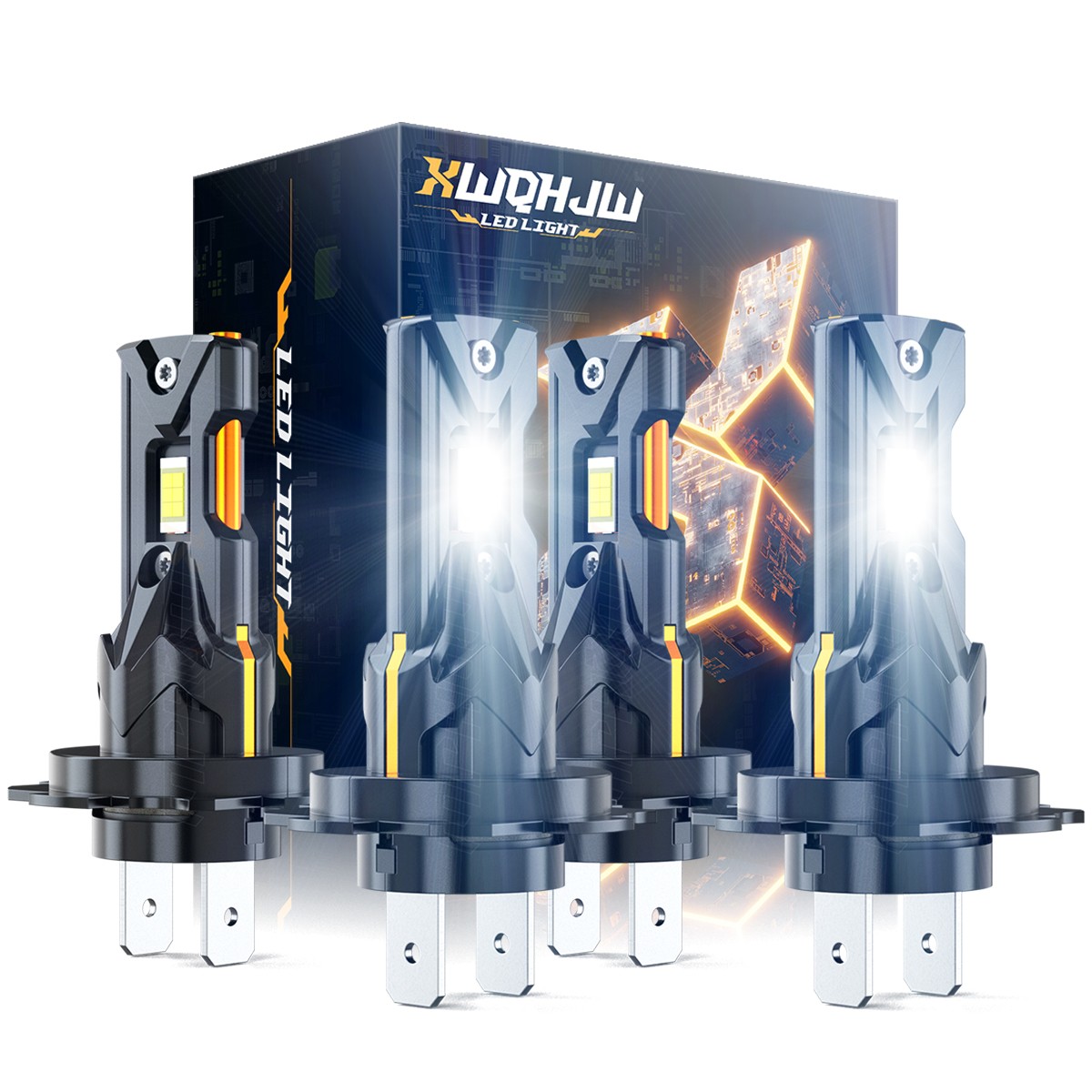 4PC H7 LED Headlight KIT Combo Bulbs High Low Beam Super Bright White 10000K