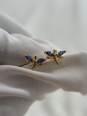 NWOT Tanzanite Stone Dragon-Fly S925 Gold Tone Mini Studs Earrings