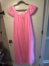 1960s Nightgown Hot Pink Nylon Puffy Sleeve Vintage