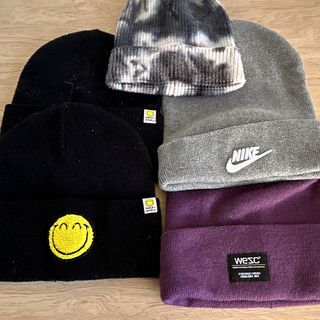 Beautiful BEANIE HATS X5 NIKE SMILEY WORLD WESC & NEXT ONE SIZE BLACK GREY MIX.