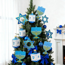 12 Pcs Large Hanukkah Tree Decoration, 8Inch Chanukah Ornaments, Menorah Dreidel