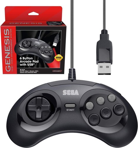 Ergonomic USB Controller for Sega Genesis Mini, PC & Nintendo Switch - Black - Picture 3 of 10