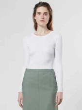 ENZA COSTA Scalloped Long Sleeve Crew Top White XS $154 C1 117