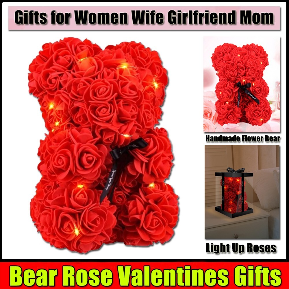 LED Rose Bear Gift for Her - 9 Inch Floral Teddy with Lights for Valentine's Day or Birthday