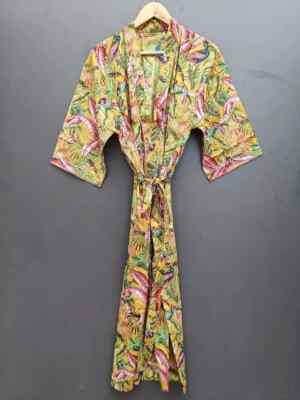 1 PC Indian block Print 100% cotton robe gown Hippie women maxi kimono dresses