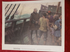Christopher Columbus 1492 Ship Sailors Ocean 15" x 19" art print Tom Lovell