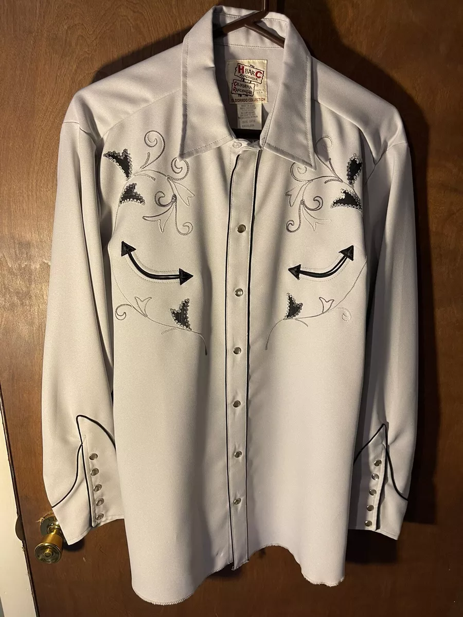 VTG H Bar C California RanchWear Pearl Snap Rockabilly Western Shirt Sz 16.5 USA