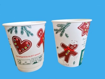840-1500 Bio Glühweinbecher Weihnachtsmarkt Papierbecher 200ml 0,2l Eichstrich
