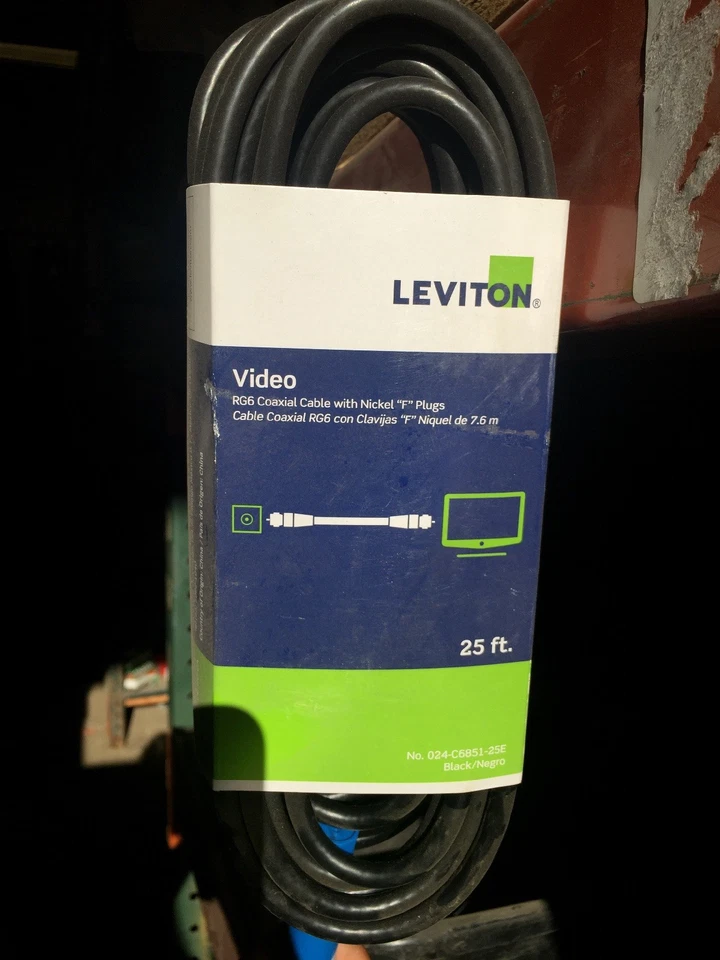 (K) Cable coaxial Leviton Video RG6 25 pies 024-C6851-25E caja de 10 Foto 2 de 4