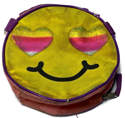 Multicolored Glitter Happy Face Front & Back zippered Handle Bag No Strap A16 - Picture 2 of 11