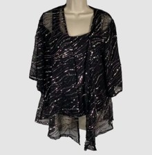 Alex Evenings Women's Black Sequined Jacket  Tank Top Set Size M