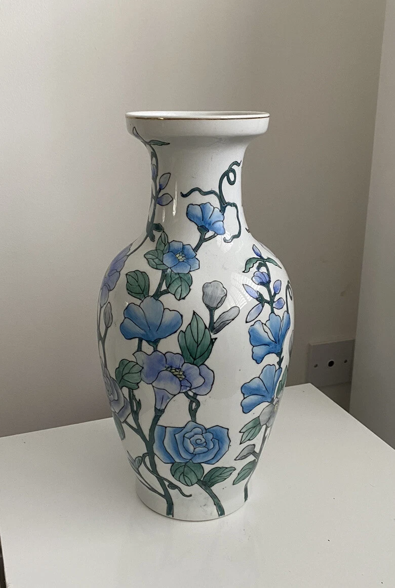 Large Vintage Chinese Home Decor Porcelain White Vase Blue Flowers 35cm China