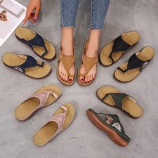 Women Summer Flip Flops Slippers Orthopedic Sandals Embroidered Mules Flat New