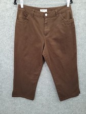 Cherokee Pants Women's 10 Mid-Rise Straight Leg Cropped Pockets Brown 