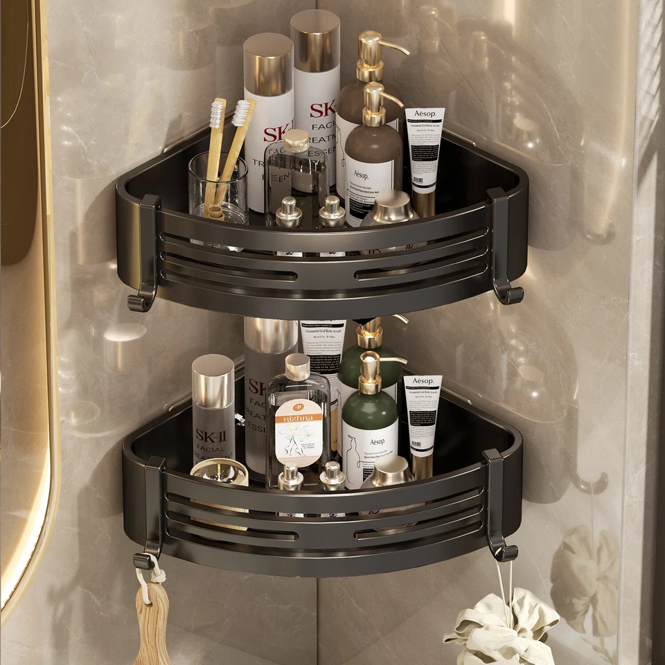 2 Tlg. Duschkorb Duschablage ohne Bohren Edelstahl Regal Eckregal Duschregal DE - Bild 3 von 4