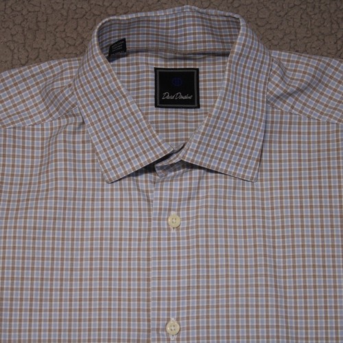 David Donahue Shirt Mens 16.5 34/35 Grid Check Regular Spread Collar - Picture 6 of 22