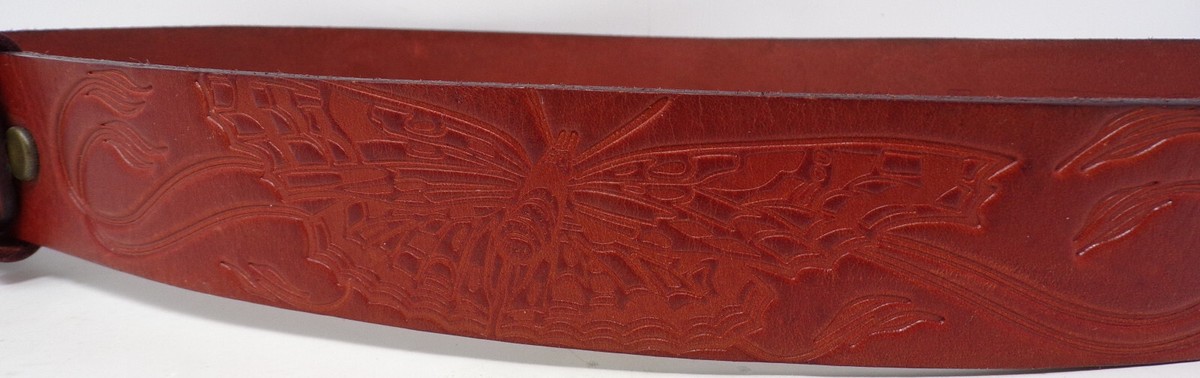 FOSSIL Brown Genuine Leather Belt Women Tooled Butterfly  display picture 3