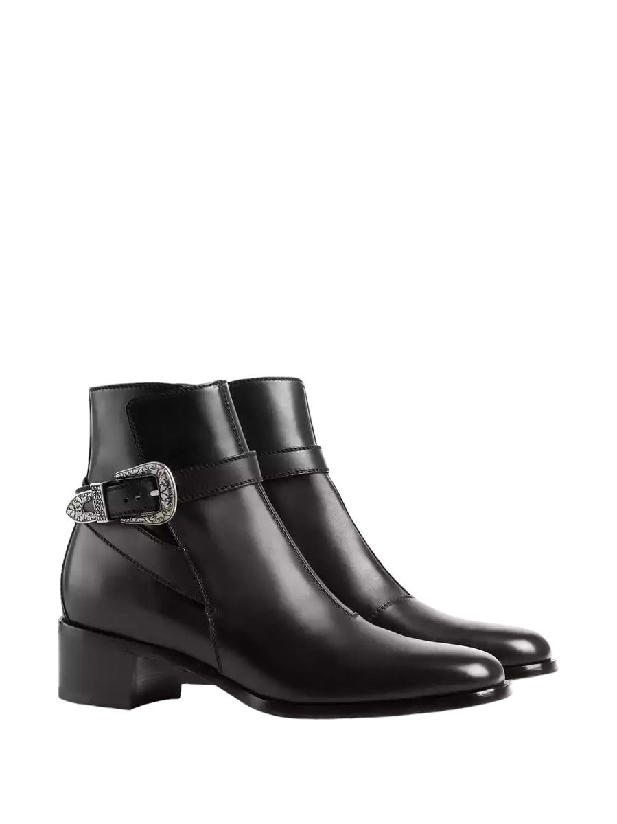 Authentic Men's Gucci Leather Engraved Buckle Ankle Boots 723657