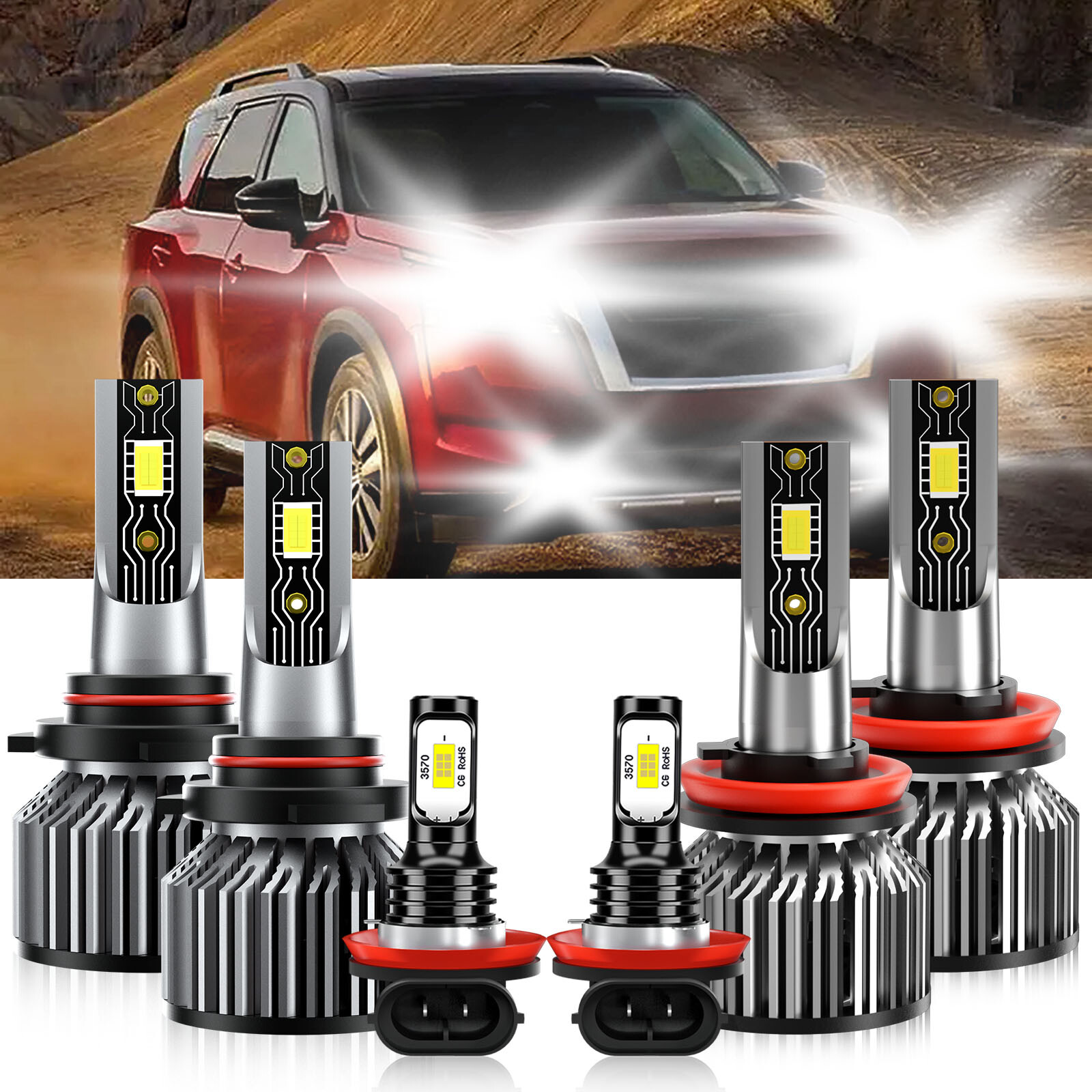 For Nissan Pathfinder 2013-2016 6x LED Headlight High Lo Beam+Fog Light Bulb Kit