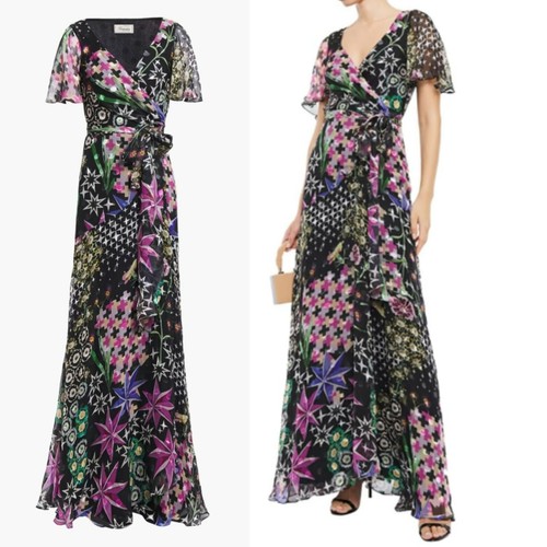 Temperley London Claudette Black Multi Wrap Maxi Dress Printed Floral Gown