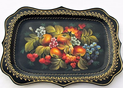 Tablett JOSTOVO Russland 33x25 Metall handbemalt lackiert signiert tray tablett tablett 