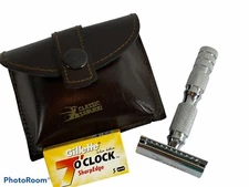 Safety Razor Travel Double Edge Razor Leather Carrying Case Gift Father Dad Husb