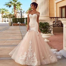 IS-NWT Pink US18 Off-Shoulder A-Line Princess Bride's Ball Gown Wedding Dress