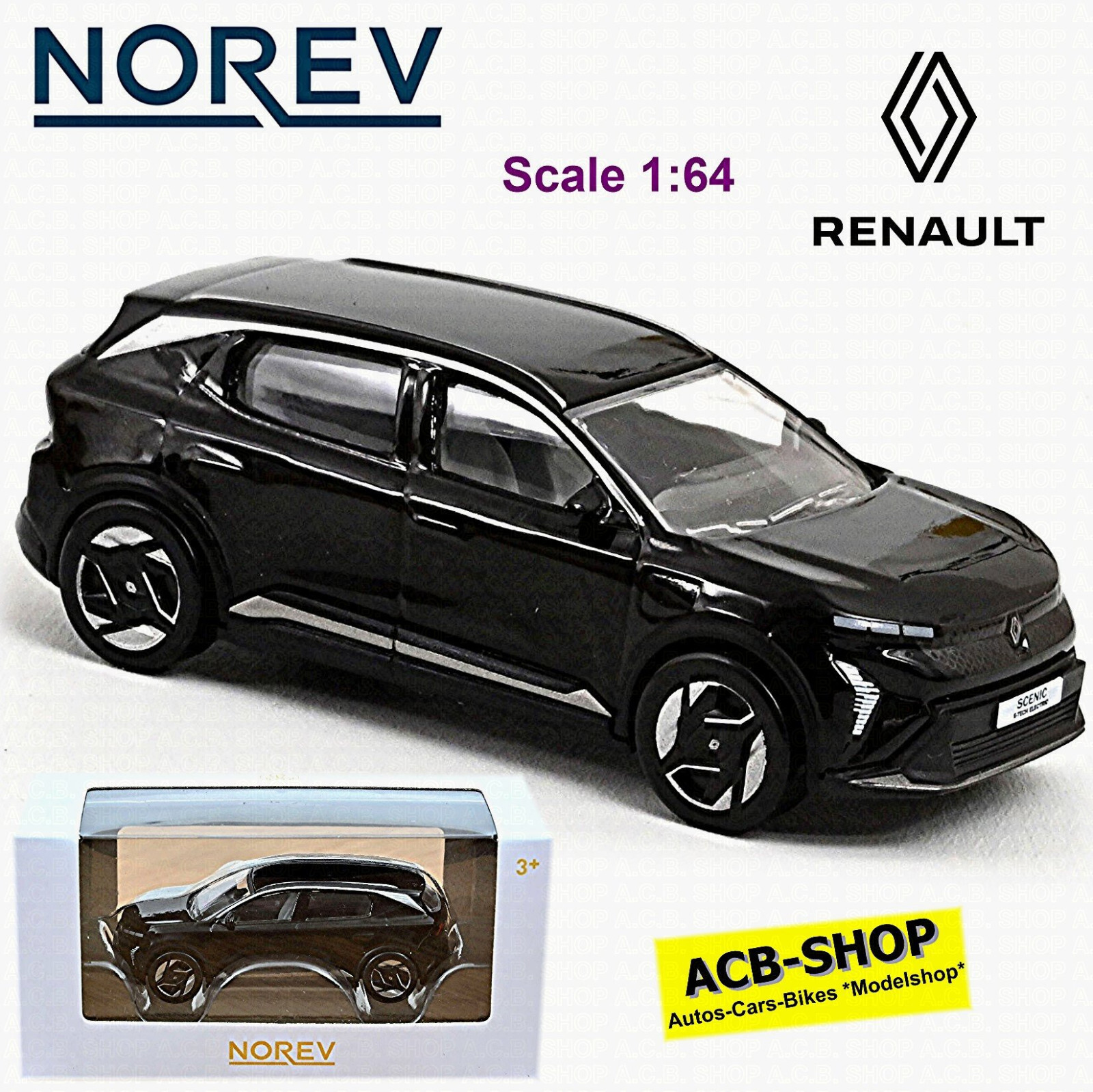 Renault Scenic E-Tech 100% Electric 2024 Black Pearl Schwarz 1:64 Norev 310964