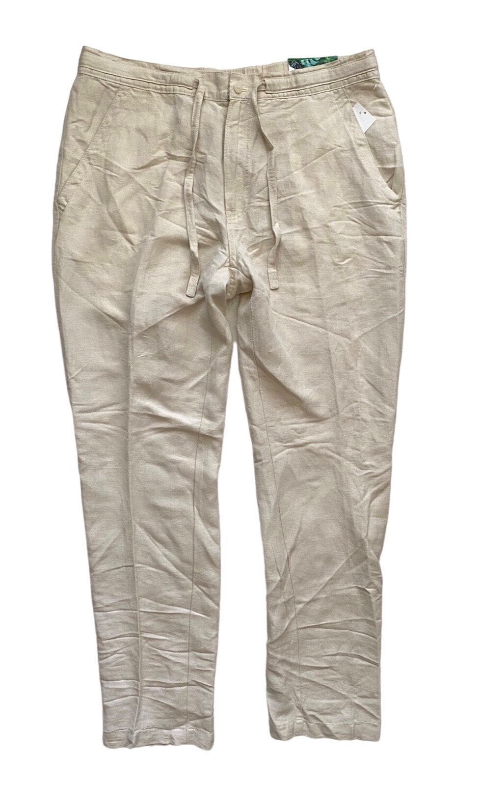 Cubavera Linen Blend Drawstring Flat Front Pants in Natural Tan Size XL x 30