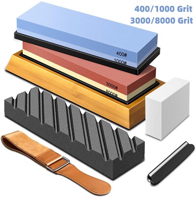 9PCS Dual Whetstone Sharpening Stone Set Knife Sharpener 400 1000 3000 8000 Grit