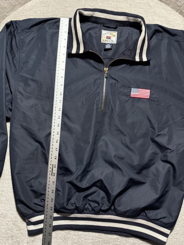 Cutter & Buck Jacket Mens Medium Navy Quarter Zip Windbreaker Pullover Flag Golf - Image 4 of 4