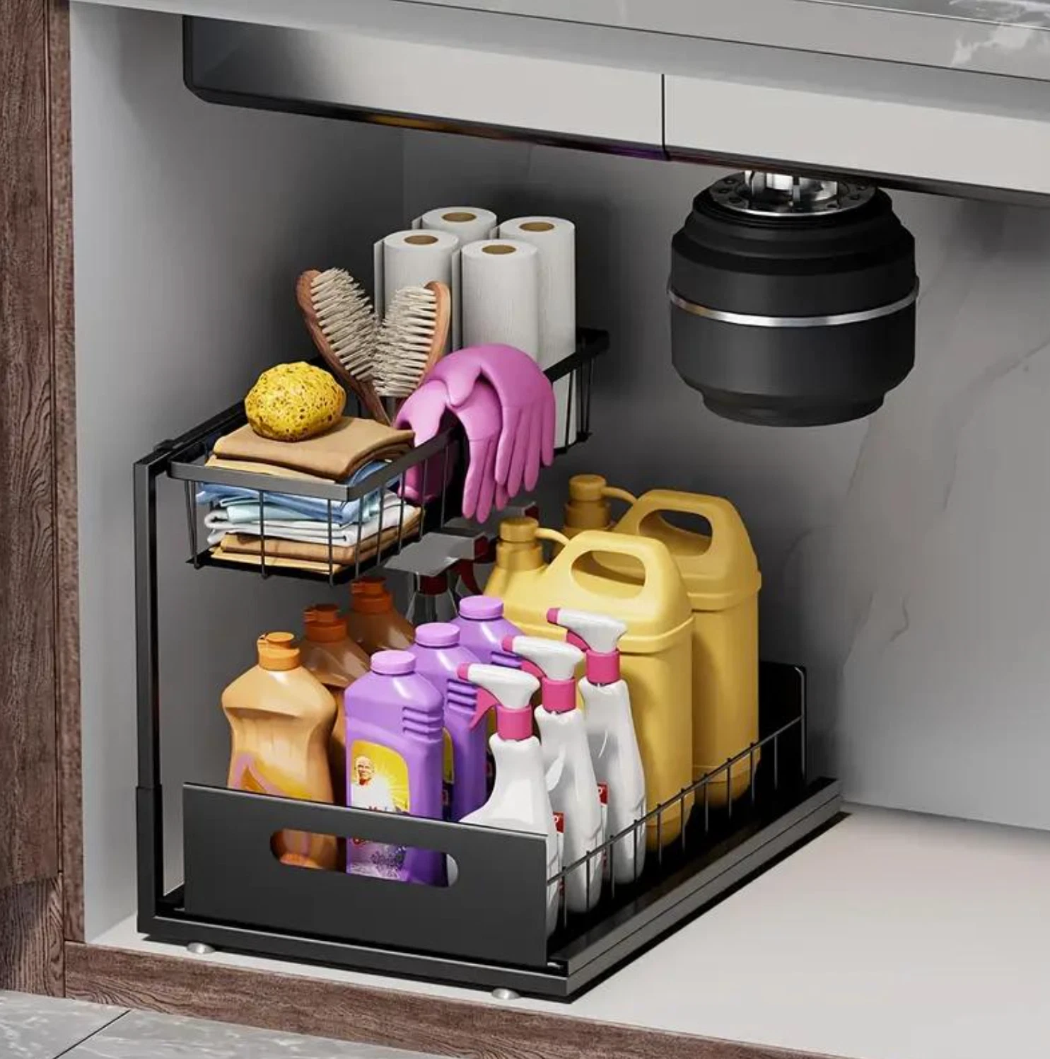 2 Tier Under Sink Organizer Slide Out Kitchen Cabinet Storage Rack Metal
Opens in a new window or ta
