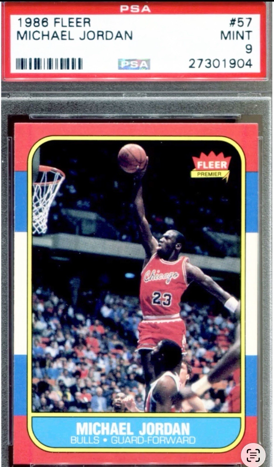 1986 FLEER #57 MICHAEL JORDAN ROOKIE RC PSA 9 LOOKS GEM MINT! CENTERED RARE!!! view 3