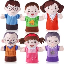 6 Pcs Family Hand Puppets 10 Inch Grandparents, Mom  Dad, Brother  Sister