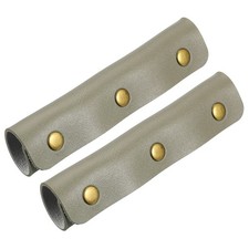 2 Pcs Leather Luggage Handle Wraps Fine Texture Bronze Buckle, Gray