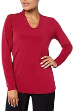 Susan Graver Women's Modern Essentials Liquid Voop Neck Top Cranberry