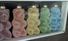 Gummy Bears Frosted Glass Christmas Ornaments 4  Set 5 New In Box