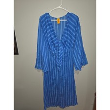 Simon Miller x Mango Blue Striped Tie Front V-Neck Midi Dress Size 4 Small