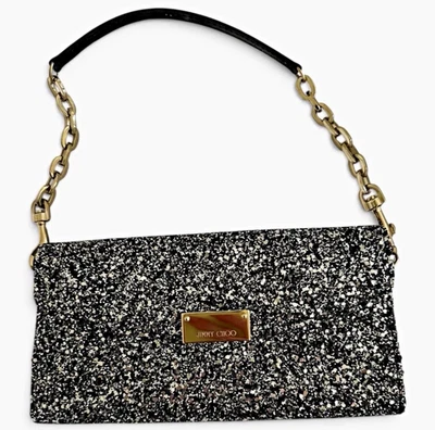 Jimmy Choo Black/Silver Millia Clutch on Chain Strap | Gold Hardware | Vintage - Image 1 of 4