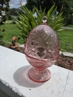 L.E. Smith Depression Glass Alexandra Pink Egg Decorative Candy Dish Lid Vintage