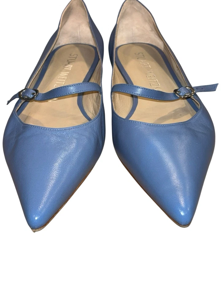Stuart Weitzman Emilia Mary Jane Pisos Cuero Azul Ballet Punta 39 EE. UU. 8,5 Foto 4 de 4
