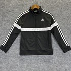 Adidas Jacket Youth Medium 10/12 Black White Track Full Zip 3 Stripe Athletic