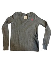 Abercrombie Fitch Girls Large Gray Sweater Pink Embroidered Logo