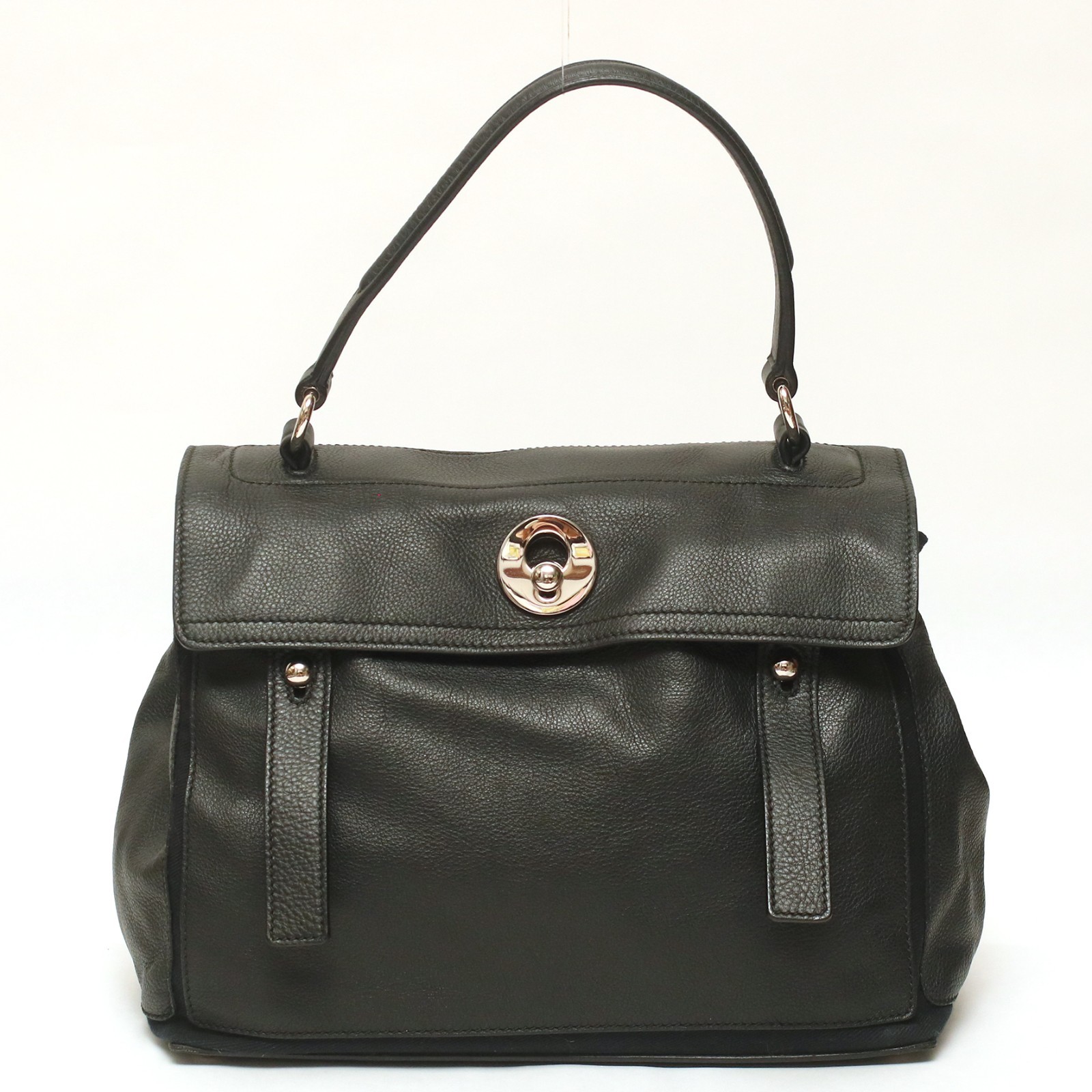 Borsa a tracolla Yves Saint Laurent YSL M Two nera pelle pieno fiore manico superiore