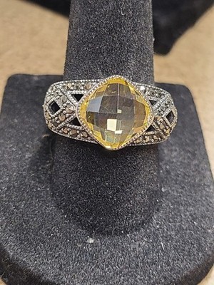 Lavish by TJM Sterling Silver Canary Cubic Zirconia & Marcasite Cushion Ring
