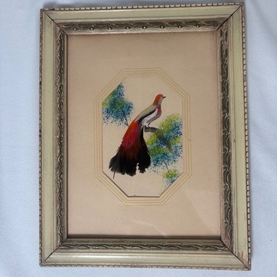 Vintage Painted & Feather Bird Art From Mexico